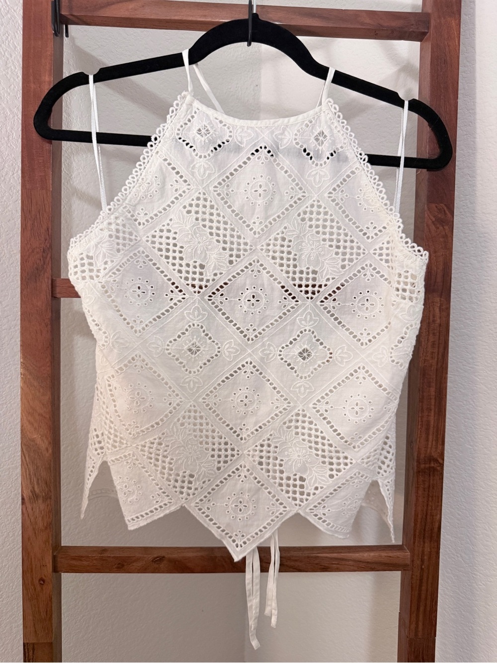 Free People White Lace Hankie Halter Top Camisole Size XL NWOT